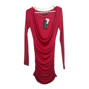 Outcast Dress Womens Small Burgundy Ruched Deep Cowl Party Romantic Sexy  NEW